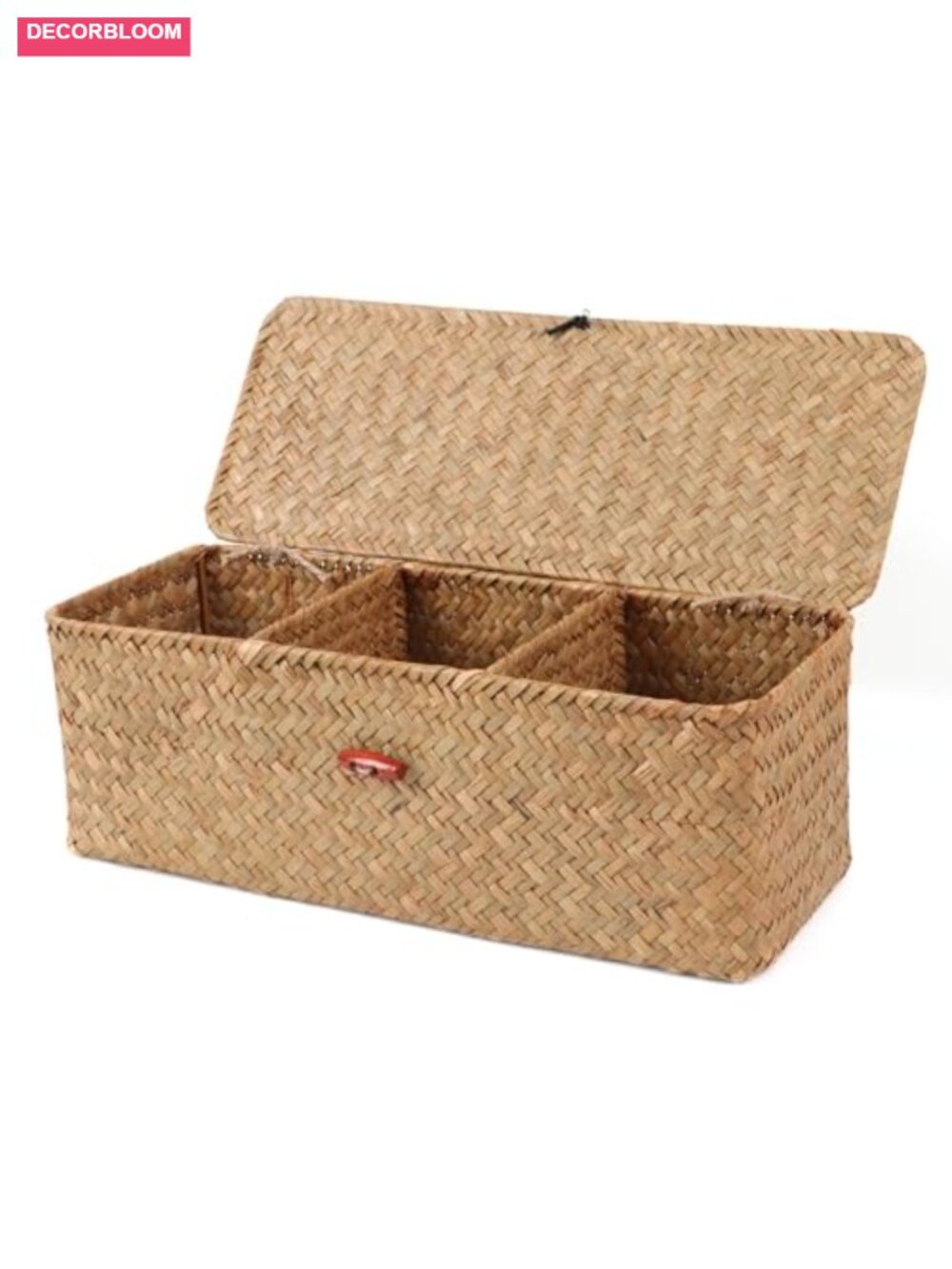 Handwoven Seagrass Storage Basket with Lid 3 Dividers Shelf Organizer